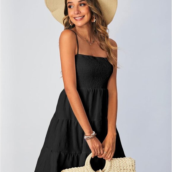 Women's Mini Sundress Smock Cami Sleeveless A Line Casual Summer Dress - Picture 3 of 6